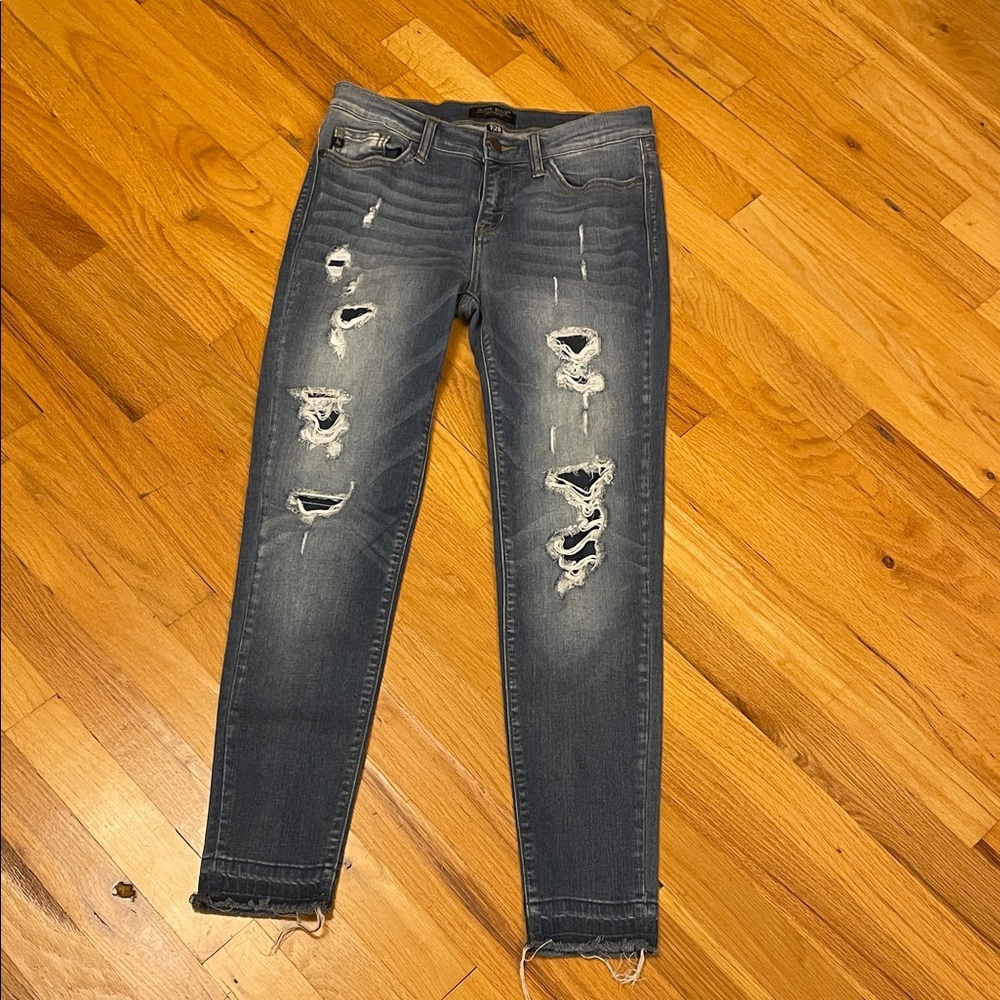 Judy Blue Distressed Skinny Stretch Denim Raw Hem Jeans, 7/28   Style JB8240MD